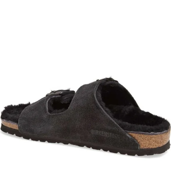 Birkenstock black Arizona genuine shearling lined sandal 37 or 40 - Picture 3 of 9